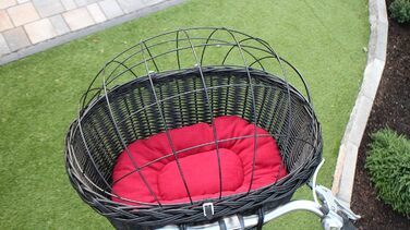 Кошик для собак на кермо велосипеда з ротангу, чорний, з металевою сіткою та подушкою, різні розміри. Ротанговий кошик для велосипеда, кошик для собак, кошик на кермо, кошик для покупок, натуральний (XXL з подушкою)