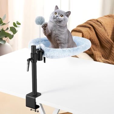 Крісло-гамак для кота Odoland - 360° обертання, регулювання висоти, м'яка лежанка для офісу, 2 знімні чохли, сірий колір