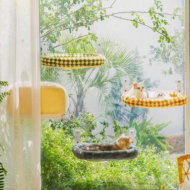MEWOOFUN велика підвіконна гамак-лежанка для котів з міцними присосками, знімний товстий чохол, складана, до 18 кг (кава, M)