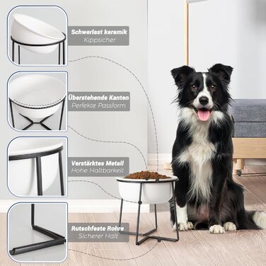 Підвищений керамічний миска для собак з металевим обідком - годівниця для котів та маленьких собак. Біла матова (XL)