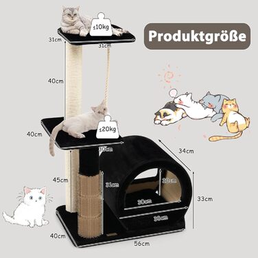 Дряпка для котів COSTWAY 92 см з будиночком, дряпальною дошкою, щіткою, м'ячиком та плюшевим сидінням. Кліматичний комплекс для котів, чорний