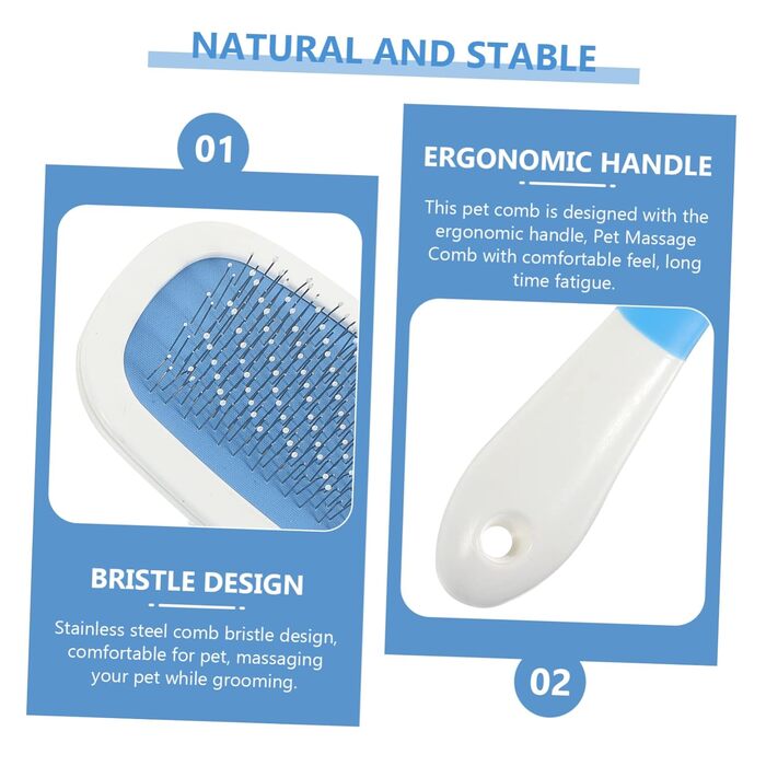 Масажна щітка для тварин ULTECHNOVO 3 шт. для котів та собак з довгим хутром, синього кольору, 15x10x2.2 см