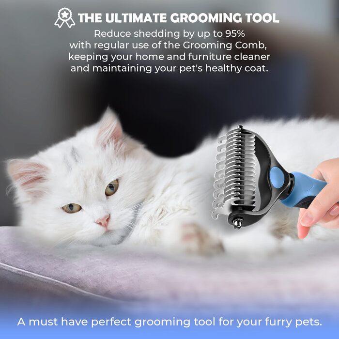 Гребінець для грумінгу собак та котів з широкими двосторонніми зубцями з нержавіючої сталі для розплутування, видалення ворсу, вичісування, розгладження, видалення лупи, ковтунів та блукаючих волосся