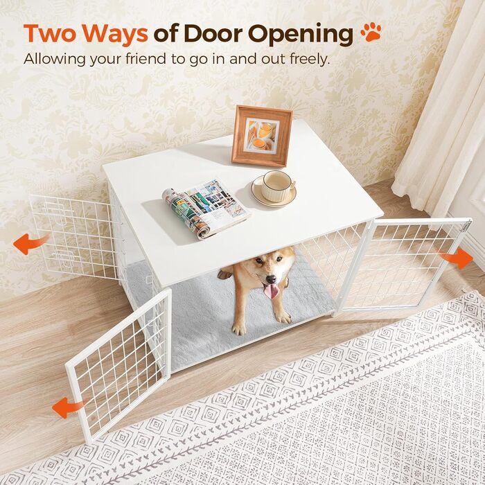 Клітка для собак з подушкою, 100 см, з двома дверцятами, з дерева, для маленьких, середніх та великих собак, біла ADCBW10701 (80 x 55 x 65 см)