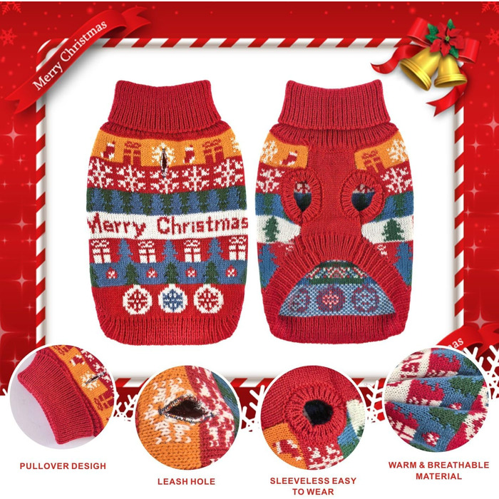 Теплий зимовий пуловер для собак з новорічним дизайном. Ідеальний для маленьких та середніх собак, чихуахуа. Зручний, з флісу, для святкування Різдва.
