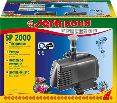 Прудова помпа sera pond SP 2000, 750 л/год, 18 Вт, висота підйому 1 м, змінне водограйнє сопло, монтаж на присосках