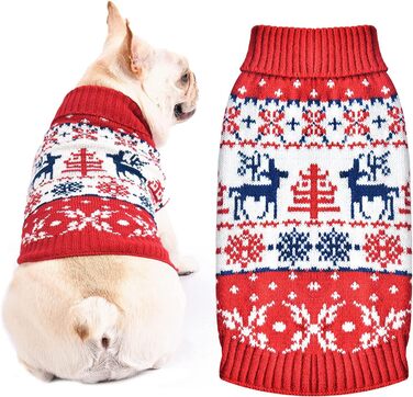 Пуловер для собак на Новий рік, теплий в'язаний пуловер з візерунком (сніжинка-олень), розмір L