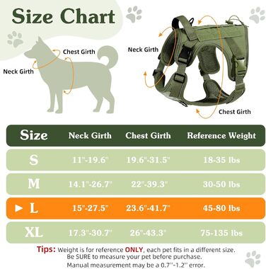 Тактичне обіднє нашийник для собак VavoPaw з MOLLE панеллю та світловідбиваючими смугами, армійного кольору, розмір L (45-80 фунтів)