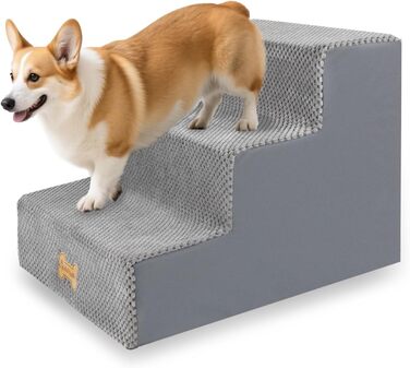 Сходинки для собак Непфайві: 3 сходинки, зручні для маленьких собак, знімний чохол, протиковзке покриття, 45x40x34 см (сірий)