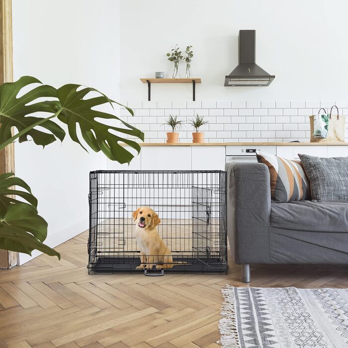 Складаний металевий вольєр для собак Relaxdays, для дому та авто, 91x60x67 см, 2 двері, ручка, чорний