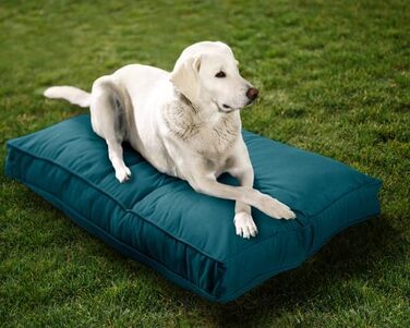 Двостороння лежанка для собак Sunbrella для дому та вулиці, XL, блакитний павич, знімний чохол, поліестер (107x137x13 см)