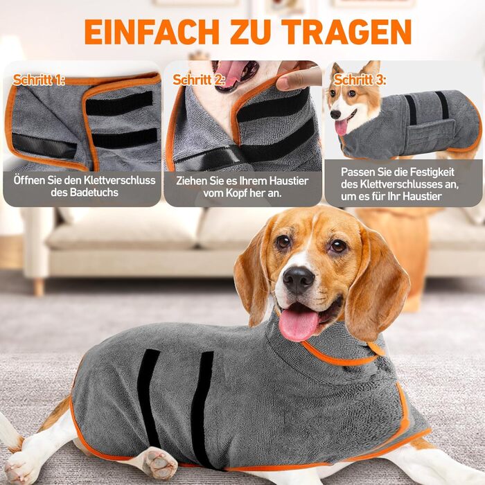 Рушник для собак великих порід, халат для собак, з застібкою на липучці, швидко поглинає воду, розмір XS