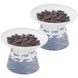 Набори мисок для котів OMAYKEY, 2 шт., кераміка, широкі, підняті, для корму та води, блакитні