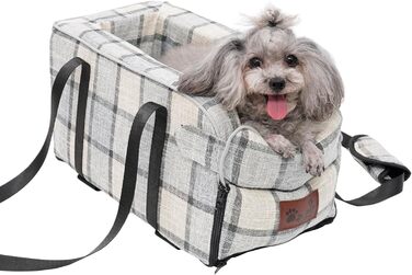 Автокрісло для собак та котів, середньої консолі, стабільне, з ременем, знімний, миючий, для собак та котів середніх порід до 6 кг (у клітинку)