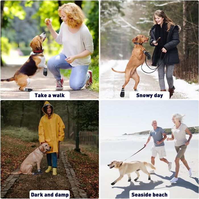 Чоботи для собак REESTBOO, 4 шт. Водонепроникні захисні човники для лап з відбиваючим ремінцем, клямками, для великих собак, чорні (XXL)