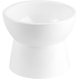 Підвищена годівниця для котів, керамічна - миска для води та їжі, антиблювотний дизайн, 550 мл, білий колір