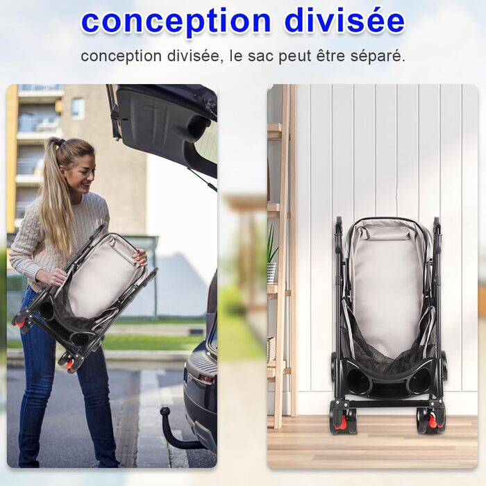 Візок для собак Homewell 2в1, сірий, 50x70x99 см. Візок-будка, з тримачами для напоїв, складний, з гальмом