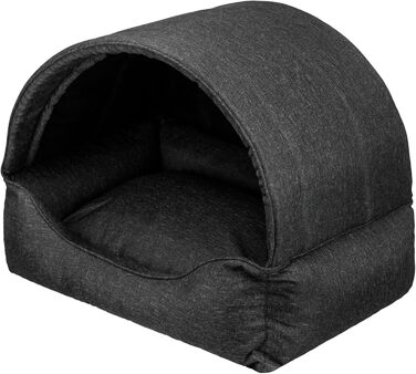Квіткове ліжко для собак - будиночок-ліжко 2 в 1 - ідеально для маленьких та середніх собак. Зручне ліжко-будиночок з віднімним та пральним чохлом. Стабільний корзинка 82x58 см, темно-сірий, штучний льон.