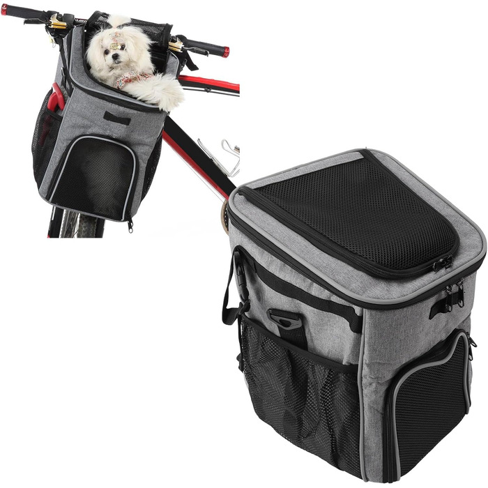 Велосипедний крізь для собак, водонепроникний рюкзак-переноска, дихаючий та знімний, зручний для активного відпочинку (сірий)