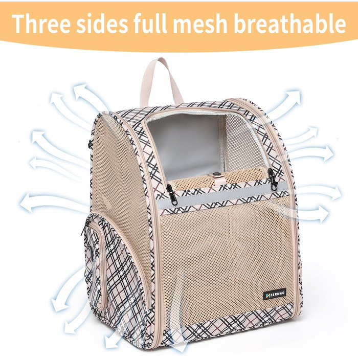 Рюкзак-переноска для собак і котів, дихаючий сітчастий рюкзак, складний, портативний, для подорожей, кемпінгу, до ветеринара, до 6,8 кг (Хакі)