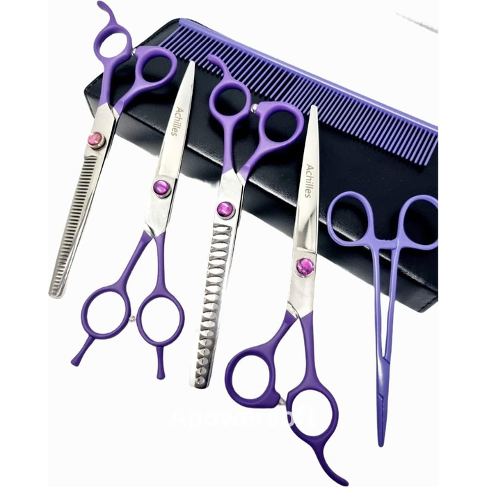 Набір ножиць для собак Achilles 7-частинний – догляд за шерстю, стрижка, Pruble & Silver 7 дюймів