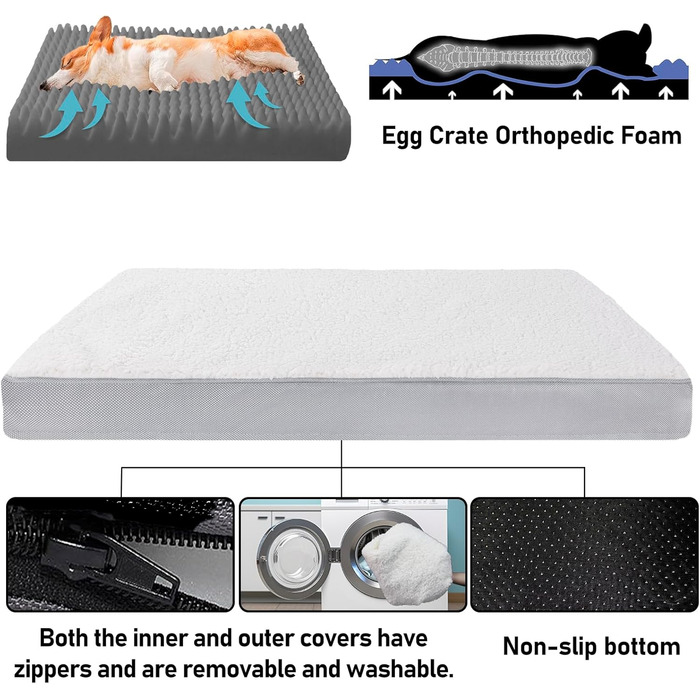 Ортопедичне ліжко для собак Vertupet з Memory Foam, 75x50x8 см, знімний чохол та м'яке подушечка, для великих собак, сіре та біле
