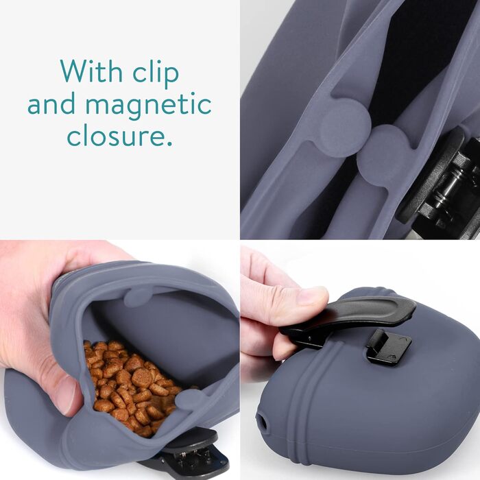 Набір з 2 Silikon Futterbeutel Navaris для собак - 2шт. Сумки для ласощів, корму, води з кліпсою та магнітом - сірий & темно-синій (сірий & фіолетовий)