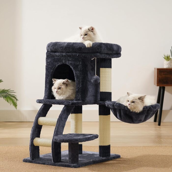 Кігтеточка для котів Heybly HCT009SM сірого кольору, 75 см, з платформою, печерою, гамаком та драбиною