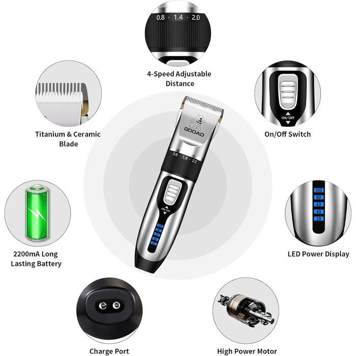 Набір для догляду за котами: бездротовий тример для шерсті, ножиці для грумінгу, тиха модель (сріблястий)