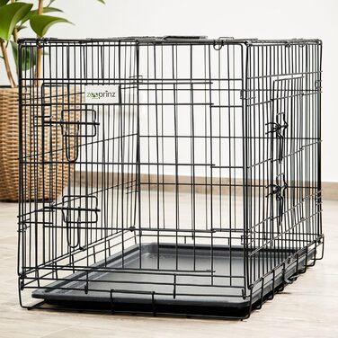 Складана переносна переносна собача будка ZooPrinz з міцного металу – клітка для собак з 2 дверцятами, з піддоном та ручкою для перенесення – 4 розміри (92,5 x 57,5 x 64 см)