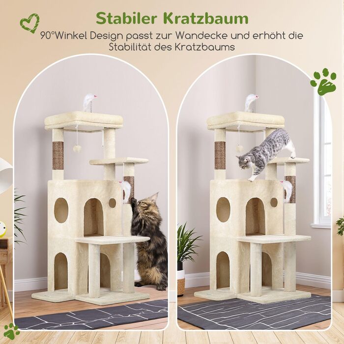 Дерев'яний комплекс для котів Globlazer з будиночком, платформами та іграшками, 127 см, бежевий (XL)