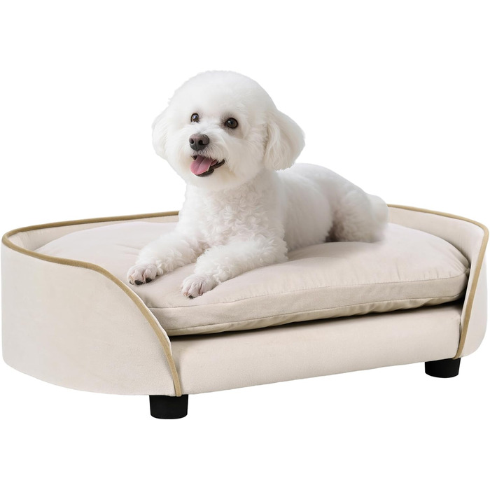 Диван для собак PawHut, знімний подушкою, знімний та пральний чохол, оксамит, 66 x 43 x 19,5 см, Бежевий