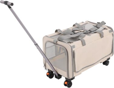 Транспортна переноска для кота та собаки Apriltop з двома відсіками та колесами, 60x40x45 см, складана, для 2 котів до 17.5 кг, для подорожей, кемпінгу, покупок (Бежевий)