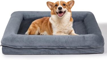 Велике собаче ліжко, водовідштовхувальне, ортопедичне, знімний, пральний чохол, неслизьке дно, котяче ліжко з піною з пам'яті для зменшення тривоги, преміум-фланель, 91x68x16 см, темно-сірий