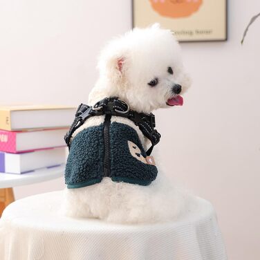 Зимовий теплий куртка для собак з отвором для шлейки, флісова підкладка, для малих та середніх собак, зелено-білий