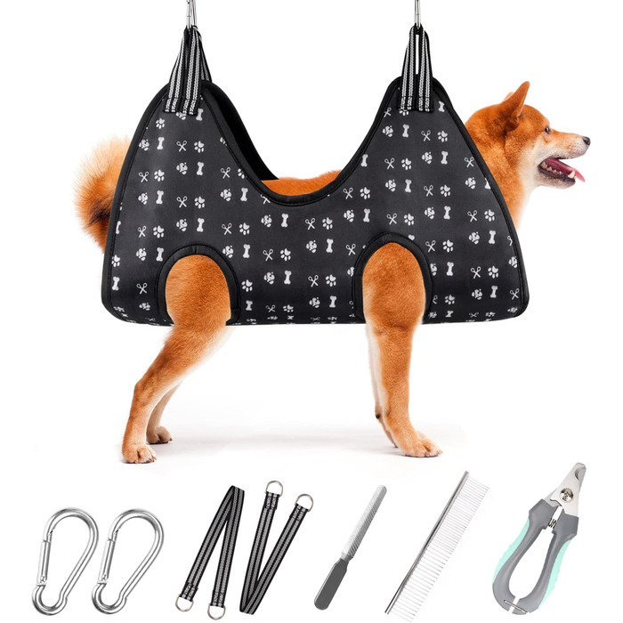 Гамак для собак ATESON для догляду за кігтями, набір для грумінгу: гамак, накидка, пилка для кігтів, гребінець