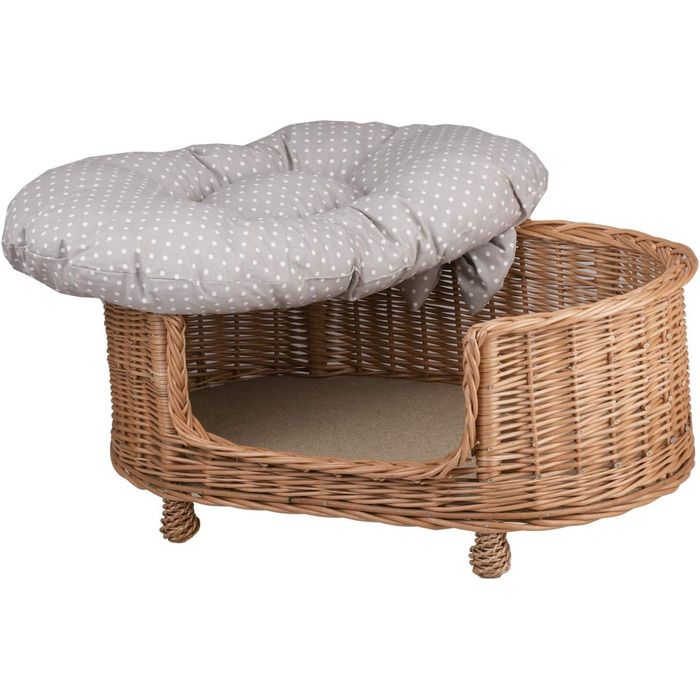 Лежак для собак і котів з лози з подушкою, дот, 85x58x37 см