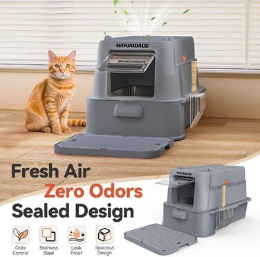 Торгівля для котів Wooaidagg з нержавіючої сталі з контролем запаху, модульна конструкція, легко чистити, розмір XL, підходить для всіх котів (темно-сірий)