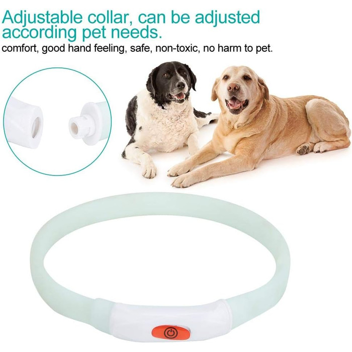 LED нашийник для собак Cikonielf USB, перезаряджається, світлодіодний, регульований, безпечний для котів та маленьких собак (білий)