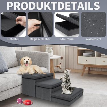 Сходинка для тварин OUUTMEE: складана сходинка для собак та котів, сірого кольору, 3 сходинки, максимальне навантаження 30 кг