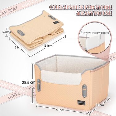 Автокрісло для собак Petsfit - стабільне та безпечне автокрісло для маленьких собак, з кріпленням для ременів безпеки, автопідстилка з плюшевим килимком, шкіра, хакі