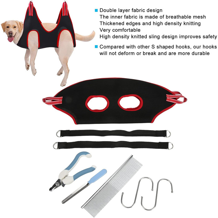 Гамак для грумінгу собак EVTCAN з вентиляцією та товстим шаром, набір з гребінцем для видалення когтів (червоний, M)