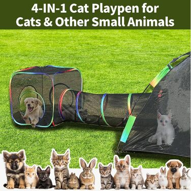 Клітка для котів Homegroove 4-в-1, набір для котів на вулицю з наметом та тунелем, для дрібних тварин