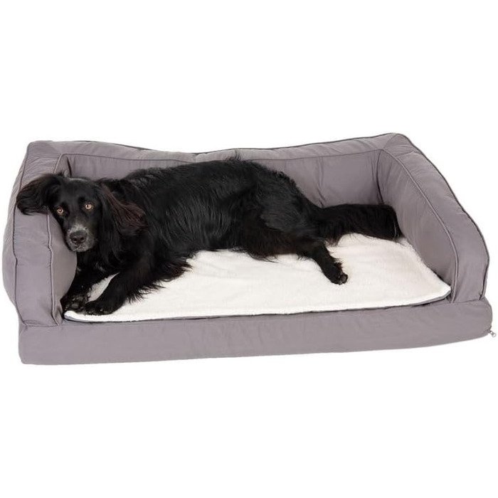 Ортопедичний лежак для собак Zooplus | Лежанка з Memory Foam | М'який матеріал, високий борт | З плюшевою подушкою (S-L, 75x50x25 см)