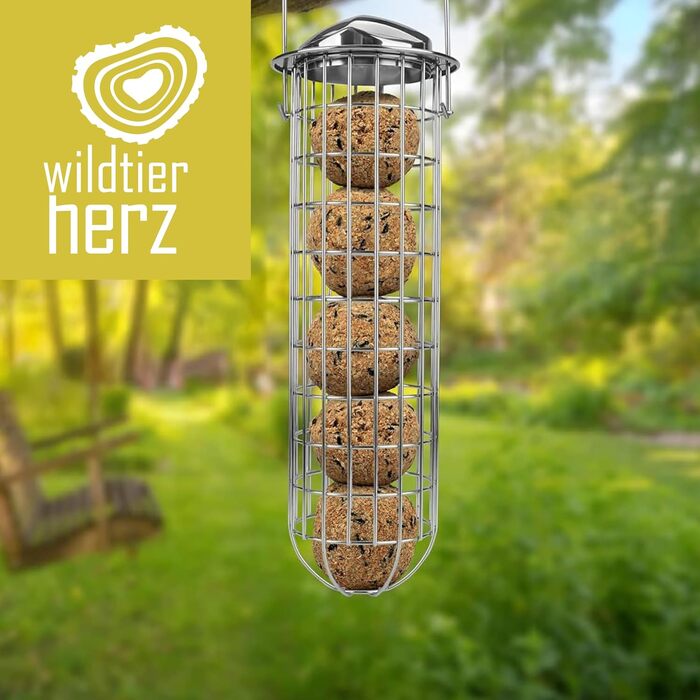 Підставка для синичників Wildtier Herz з нержавіючої сталі - годівниця для 4 синичників, стійка до погодних умов та довговічна, гігієнічна годівниця для цілорічного годування птахів - 38x10 см, срібна