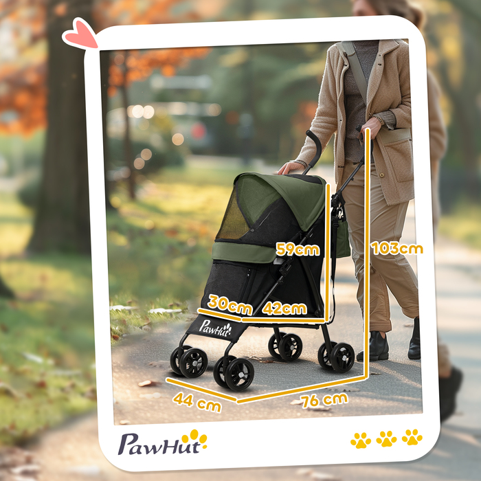 PawHut Коляска для собак Dogs Buggy складна для собак і кішок до 4 кг Cat Buggy з сітчастими вікнами, плечовий ремінь, сумка для зберігання, підстаканник Парасолька Коляска для кішок темно-зелена | Аосом