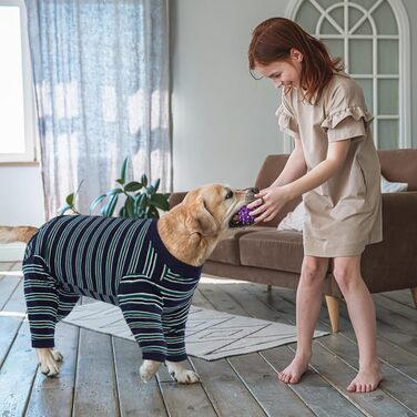 Комбінезон для собак Kuoser після операції, для великих собак, після кастрації, з довгими рукавами, альтернатива нашийнику, великий розмір XL/2XL (Rücken:49/55cm; Brust:71/80cm), смугастий темно-синій