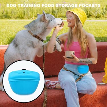 Силіконові мішечки для корму для собак, з магнітною застібкою, для прогулянок та тренувань на вулиці (1 шт., чорний та небесно-блакитний)
