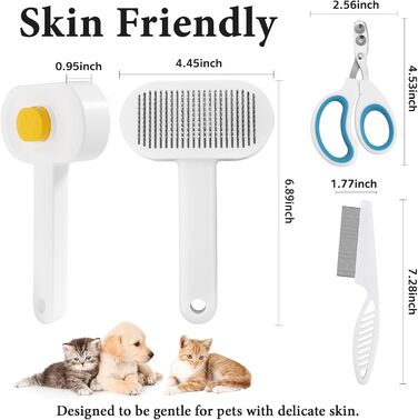 Набір для догляду за тваринами Okiki 3 в 1: щітка для собак і котів, ножиці для обрізання кігтів, гребінець від бліх – для довгої та короткої шерсті, сумісний зі шкірою