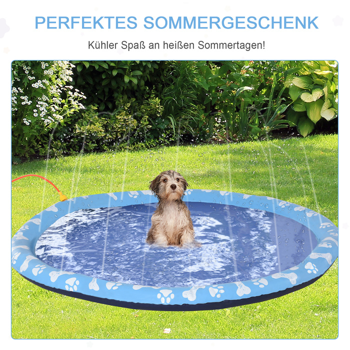 PawHut Splash Sprinkler Pad 170 см Водний килимок для собак, протиковзкий відкритий ПВХ синього кольору, чудово підходить для літніх розваг у саду